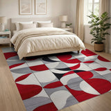 Bold Red Oval Geometric Modern Area Rug