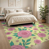 Pink Roses Floral Pattern Area Rug