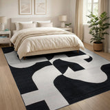 Black and White Black White Curved Geometric Area Rug