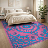 Multi-color and Patterns Vibrant Pink Blue Persian Medallion Area Rug