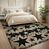 Distressed Black Stars Vintage Area Rug