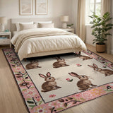 Whimsical Brown Bunny Pink Floral Area Rug