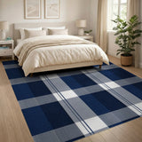 Navy Grey Plaid Area Rug