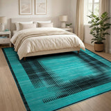 Geometric Modern Blue and Teal Teal Black Geometric Abstract Area Rug