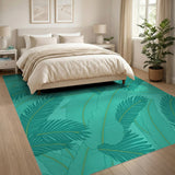 Teal Palm Leaf Area Rug