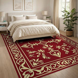 Red Persian Area Rug with Gold Floral Border