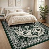 Green Ornate Green Floral Medallion Persian Rug
