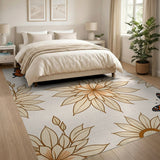 Beige Monarch Butterfly Floral Area Rug