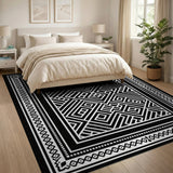 Black White Interlocking Geometric Modern Area Rug