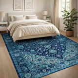 Blue and Teal Navy Teal Persian Medallion Area Rug