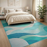 Coastal Waves Blue Teal Area Rug