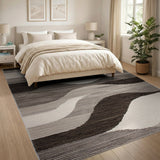 Wavy Black White Geometric Area Rug