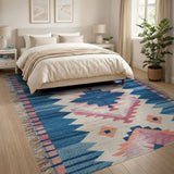 Blue Teal Southwestern Geometric Runner Rug