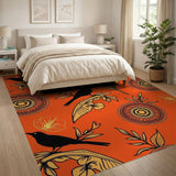 Vibrant Orange Tribal Birds Mandala Rug