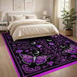 Mystical Purple Butterfly Mushroom Moon Boho Rug