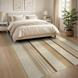 Tan Beige Vertical Striped Woven Area Rug