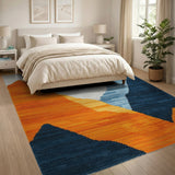 Geometric Mountain Peaks Area Rug in Orange Blue Gray
