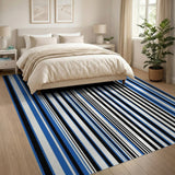 Bold Blue Black Vertical Striped Area Rug