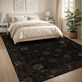 Distressed Vintage Black Floral Area Rug