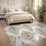 Elegant Gold Damask Floral Floral Vintage Area Rug