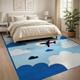 Playful Airplane Clouds Blue Kids Rug