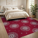 Festive Red Daisy Snowflake Area Rug