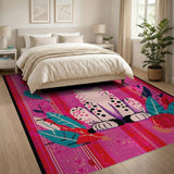 Cute Leopard Cub with Vibrant Leaves Pink Rug