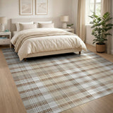 Rustic Farmhouse Neutral Beige Plaid Check Area Rug