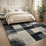 Black and White Black White Distressed Patchwork Area Rug