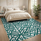 Blue and Teal Geometric Modern Teal Geometric Maze Area Rug