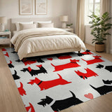 Playful Red Black Scottie Dog Silhouette Area Rug