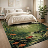 Largemouth Bass Leaping from Lush Green River Rug
