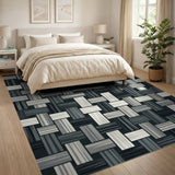 Black and White Black White Woven Geometric Area Rug
