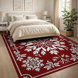 Crimson Snowflake Floral Area Rug