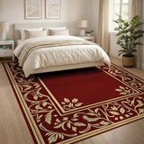 Elegant Red Rug with Gold Floral Border