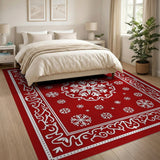Ornate Red Snowflake Mandala Area Rug