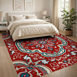 Red Traditional Persian Vibrant Red Persian Medallion Area Rug