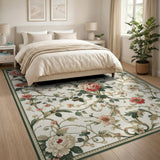ODIKA Vintage Pink Rose Washable Area Rug - Classical Floral Low Pile Non-Slip Floor Mat