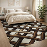Intricate Brown Tan Woven Basket Rug