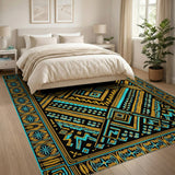 Teal Gold Geometric Abstract Area Rug