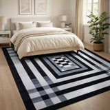 Black and White Modern Black White Geometric Plaid Area Rug