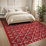 Red Heritage Tribal Area Rug with Ancient Symbols
