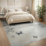 Vintage Floral Butterfly Rose Area Rug