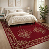 Opulent Red Persian Area Rug with Golden Filigree