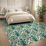 Teal Damask Persian Motif Area Rug