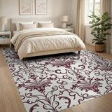 Vintage Maroon Damask Floral Area Rug