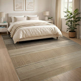 Textured Beige Striped Woven Area Rug