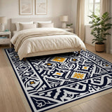 Navy Gold Geometric Star Pattern Area Rug