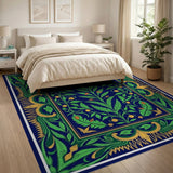 Vintage Navy Fern Leaf Berry Medallion Area Rug
