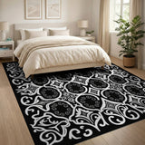 Black and White Elegant Black White Ornate Persian Area Rug